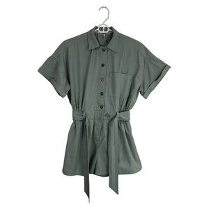 Free People Sage Romper Button-Up Utility Waist Tie Green Size XS Womens
